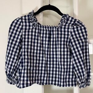 Crewcuts Gingham Ruffle Neck Blouse - size 4-5